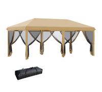 Outsunny Carpa Plegable 6x3 m Cenador de Jardín Gazebo con 6 Mosquiteras Bolsa de Transporte y Marco de Acero para Camping Fiestas Beige