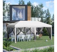 Outsunny Carpa Plegable 6x3 m con 6 Paredes Laterales de Malla Anti-UV Marfil