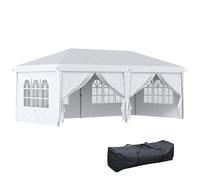 Outsunny carpa plegable 6x3x2,7 m cenador de jardín gazebo plegable con 4 paneles 4 ventanas 2 puertas con cremallera 1 bolsa anti-uv impermeable para exterior terraza patio playa blanco