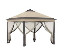 Outsunny Carpa Plegable con Luces LED 3,3x3,3 m Cenador de Jardín con Control Remoto 4 Paredes Laterales de Malla Altura Ajustable y Bolsa de Transporte para Patio Fiestas Beige Beige 330x330x290cm