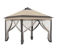 Outsunny Carpa Plegable con Luces LED 3,3x3,3 m Cenador de Jardín con Control Remoto 4 Paredes Laterales de Malla Altura Ajustable y Bolsa de Transporte para Patio Fiestas Beige Beige 330x330x290cm