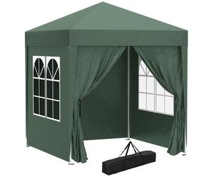 Outsunny Carpa Plegable Gazebo 2x2 m Cenador de Jardín con 4 Paredes Laterales Tela Oxford 2 Puertas 2 Ventanas y Bolsa de Transporte Impermeable para