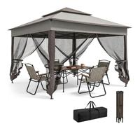 Outsunny carpa plegable gazebo 3,3x3,3 m cenador plegable con 4 paredes laterales de malla anti-uv y bolsa de transporte para camping fiestas gris 325 cm