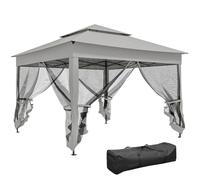 Outsunny Carpa Plegable Gazebo 3,3x3,3 m con 4 Paredes Laterales Gris Claro | Cenador Plegable, Malla Anti-UV, Bolsa de Transporte, para Camping Fiestas