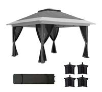 Outsunny Carpa Plegable Gazebo 3,6x3,6 m Cenador Plegable con 4 Paredes Laterales de Malla Anti-UV Altura Ajustable Bolsa de Arena y Bolsa de Transporte para Camping Fiestas Dark gray 356x356x280cm