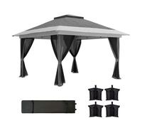 Outsunny Carpa Plegable 3,6x3,6 m con 4 Paredes Laterales de Malla Anti-UV Gris