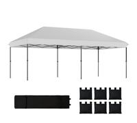 Outsunny Carpa Plegable Gazebo 6x3 m, Pop-up, Cenador de Jardín Altura Ajustable en 3 Niveles, Toldo Protección UPF50+, Montaje Fácil con Bloqueo Central, 6 Sacos de Arena y Bolsa con Ruedas, Plateado