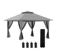 Outsunny Carpa Plegable Pop-up 4x4x2,8 m Altura Ajustable Gris Oscuro | Cenador de Jardín, con Paredes, Anti-UV Impermeable, Doble Techo, Mosquiteras, Bolsa de Ruedas, Gazebo Exterior
