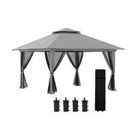 Outsunny Carpa Plegable Pop-up 4x4x2,8 m Cenador de Jardín con Paredes Altura Ajustable Anti-UV Impermeable Doble Techo Mosquiteras y Bolsa de Ruedas Gazebo para Exterior Fiestas Camping Beige Dark gr