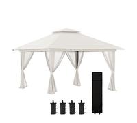 Outsunny Carpa Plegable Pop-up 4x4x2,8 m Cenador de Jardín con Paredes Altura Ajustable Anti-UV Impermeable Doble Techo Mosquiteras y Bolsa de Ruedas Gazebo para Exterior Fiestas Camping Beige Cream 3