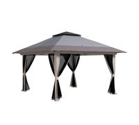 Outsunny Carpa Plegable Pop-up 4x4x2,8 m Cenador de Jardín con Paredes Altura Ajustable Anti-UV Impermeable Doble Techo Mosquiteras y Bolsa de Ruedas Gazebo para Exterior Fiestas Camping Gris Claro Li
