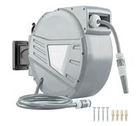 Outsunny carrete manguera retráctil jardín 1/2" x 66ft montaje pared | Retracción automática, autobloqueo, sistema de retorno lento, soporte giratorio 180°, boquilla de 2 modos