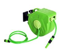 Outsunny Carrete para Manguera 20M+2M Soporte Mural Portamanguera Roll-up Automático con Pistola de Pulverización Base de Pared Conector de Manguera para Jardín Terraza Green 47.5x15.5x35.5cm