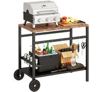 Outsunny Carrito de Barbacoa de 2 Niveles con Ruedas Portabebidas Ganchos Negro