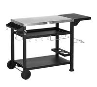 Outsunny Carrito de barbacoa plancha con bandeja de acero inoxidable, multi-equipos, 6 ganchos, mesa plegable, 2 ruedas Aosom España