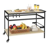 Outsunny carrito de jardín de metal para bebidas con 2 estantes y 3 ganchos - 107x65x80 cm negro natural