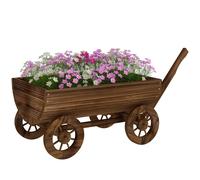 Outsunny Carrito de Madera con 4 Ruedas y Mango Drenaje 115x40x54,5 cm