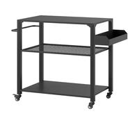 Outsunny Carrito de Parrilla de 3 Niveles Carrito de Barbacoa Carrito de Servicio con 4 Ruedas Estantes y Asa Mesa de Horno de Pizza para Jardín Patio Negro