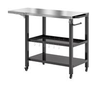 Outsunny Carrito de Parrilla de 3 Niveles Carrito de Barbacoa Carro de Servicio con Ruedas Estantes Encimera de Acero Inoxidable Lateral Plegable y Asa Mesa de Horno de Pizza para Jardín Patio Negro