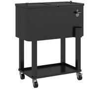 Outsunny Carro de Bebidas Refrigerado 56L Carro Nevera con Ruedas Abrebotellas y Estante para Patio Fiesta Terraza 67x35x80 cm Negro