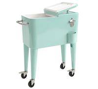 Outsunny Carro de Bebidas Refrigerado 56L con Ruedas Abrebotellas Recogetapas y Asa para Patio Fiesta 75x35x78 cm Verde Claro