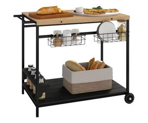 Outsunny Carro de Servicio con Ruedas de jardín de 2 Niveles, Carrito de Barbacoa con Cesta de Almacenamiento, Carrito de Cocina Exterior con asa, Soporte para Vasos para balcón, Abeto, Natural, 97,5