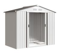 Outsunny Caseta de Jardín 213x130x185 cm Cobertizo Metálico de Exterior para Almacenamiento de Herramientas Blanco