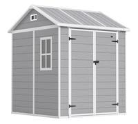 Outsunny Caseta de jardín, Cobertizo para herramientas con ventana, puerta con cerradura, plástico, Gris