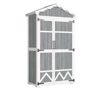 Outsunny caseta de jardín de madera 105x55x179 cm cobertizo jardín exterior impermeable armario exterior herramientas con puertas 4 estantes extraíbles techo metal galvanizado pies ajustables gris