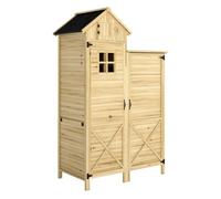Outsunny Caseta de Jardín de Madera 106x57x167 cm con Doble Zona y 2 Estantes Caqui