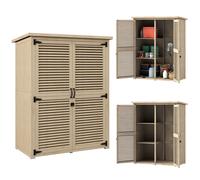 Outsunny Caseta de Jardín de Madera, 127x65x168 cm, Cobertizo Jardín Exterior, Armario para Almacenaje Herramientas, con 2 Puertas de Persiana 2 Estantes Techo Impermeable para Patio Terraza, Natural