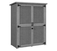 Outsunny caseta de jardín de madera, 127x65x168 cm, cobertizo jardín exterior, armario para almacenaje herramientas, con 2 puertas de persiana 2 estantes techo impermeable para patio terraza, gris