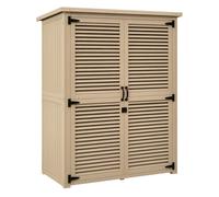 Outsunny caseta de jardín de madera, 127x65x168 cm, cobertizo jardín exterior, armario para almacenaje herramientas, con 2 puertas de persiana 2 estantes techo impermeable para patio terraza, natural