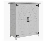 Outsunny caseta de jardín de madera, 75x40x90 cm, cobertizo jardín exterior, armario para almacenaje de herramientas, con 4 estantes, 2 puertas y techo de acero galvanizado, gris