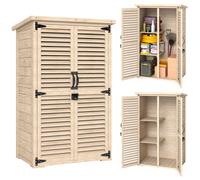 Outsunny Caseta de Jardín de Madera, 75x50x118 cm, Cobertizo Jardín Exterior, Armario para Almacenaje Herramientas, con 2 Puertas de Persiana 2 Estantes y Techo Impermeable para Patio Terraza, Natural