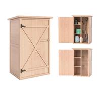 Outsunny Caseta de Jardín de Madera Armario Cobertizo 75x56x115 cm Natural | Cobertizo de Exterior, 3 Estantes Interiores, Puerta con Pestillo, Techo Asfáltico