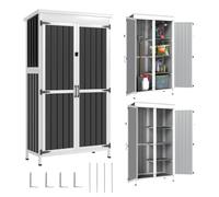 Outsunny Caseta de Jardín de Madera y Acero 94x43x166 cm 2 Puertas Negro | Cobertizo Jardín Exterior, Armario para Herramientas, Estantes Ajustables, Techo Impermeable, Fijación con Estacas