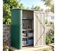Outsunny Caseta de Jardín Exterior 1,07 m² 142x86x189 cm Verde | Cobertizo Exterior Metálico, Puerta con Cerradura, Orificios de Drenaje, para Almacenamiento de Herramientas