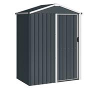 Outsunny Caseta de Jardín Exterior, 1,1 m², 136x87x176 cm, Gris Oscuro | Cobertizo de Jardín Exterior Metálico, Puerta Corredera, Techo Inclinado, Guantes, para Almacenaje de Herramientas