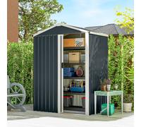 Outsunny Caseta de Jardín Exterior, 1,1 m², 136x87x176 cm, Gris Oscuro | Cobertizo de Jardín Exterior Metálico, Puerta Corredera, Techo Inclinado, Guantes, para Almacenaje de Herramientas