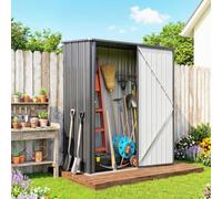 Outsunny Caseta de Jardín Exterior 1,34 m² 161,5x94,5x196 cm Negro Carbón | Cobertizo de Jardín Exterior Metálica, 1 Puerta y Cerradura, Almacenamiento de Herramientas, Patio Terraza