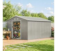 Outsunny Caseta de jardín exterior 12,4 m² 340x386x200 cm con puerta corredera Caqui