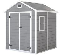 Outsunny Caseta de Jardín Exterior 182x151x219 cm con Suelo Puerta Cerrada y Techo Inclinado para Almacenar Herramientas Gris