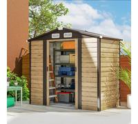 Outsunny Caseta de Jardín Exterior 2,36m² 213x120x194 cm Roble | Cobertizo de Jardín Exterior, con Base Refuerzo (Suelo NO Incluido), Puertas Correderas Dobles, Candado, Ventanas
