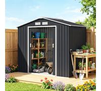 Outsunny Caseta jardín metálica 2,5 m² 213x130x185 cm, 2 puertas correderas, 4 ventanas, gris oscuro
