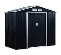 Outsunny Caseta de Jardín Exterior, 2,5 m² 213x130x185 cm, Cobertizo de Jardín Exterior Metálico con 2 Puertas Correderas, Base Refuerzo (Suelo NO Incluido) y 4 Ventanas, Madera Natural Dark gray 213x