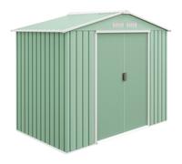 Outsunny Caseta de Jardín Exterior, 2,5 m² 213x130x185 cm, Cobertizo de Jardín Exterior Metálico con 2 Puertas Correderas, Base Refuerzo (Suelo NO Incluido) y 4 Ventanas, Verde Claro Green