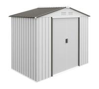 Outsunny Caseta de Jardín Exterior, 2,5 m² 213x130x185 cm, Cobertizo de Jardín Exterior Metálico con 2 Puertas Correderas, Base Refuerzo (Suelo NO Incluido) y 4 Ventanas, Madera Natural Silver
