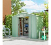 Outsunny Caseta de jardín 2,5m²(213x130x185 cm) metal, 2 puertas correderas, 4 ventanas, verde claro