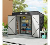 Outsunny Caseta de Jardín Exterior 2,7m² 249x121x183 cm Doble Puerta Gris | Cobertizo de Jardín Exterior, 2 Ventilaciones, Pestillo, para Terraza Patio, Fácil Montar